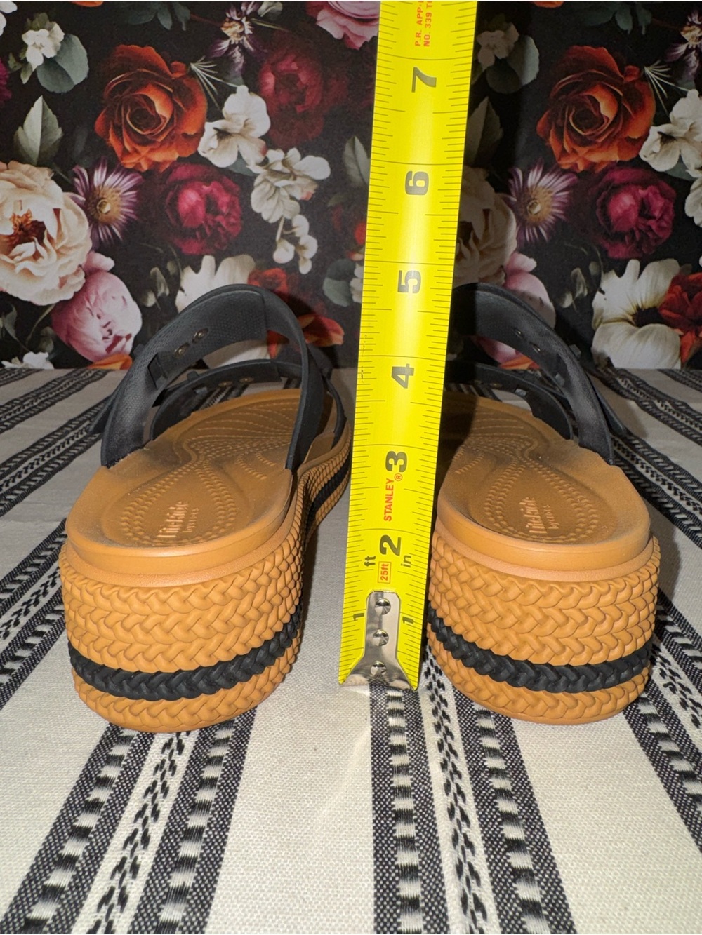 CROCS Double - Strap Black and Tan Platform Sandals, Size 7 - Picture 12 of 15